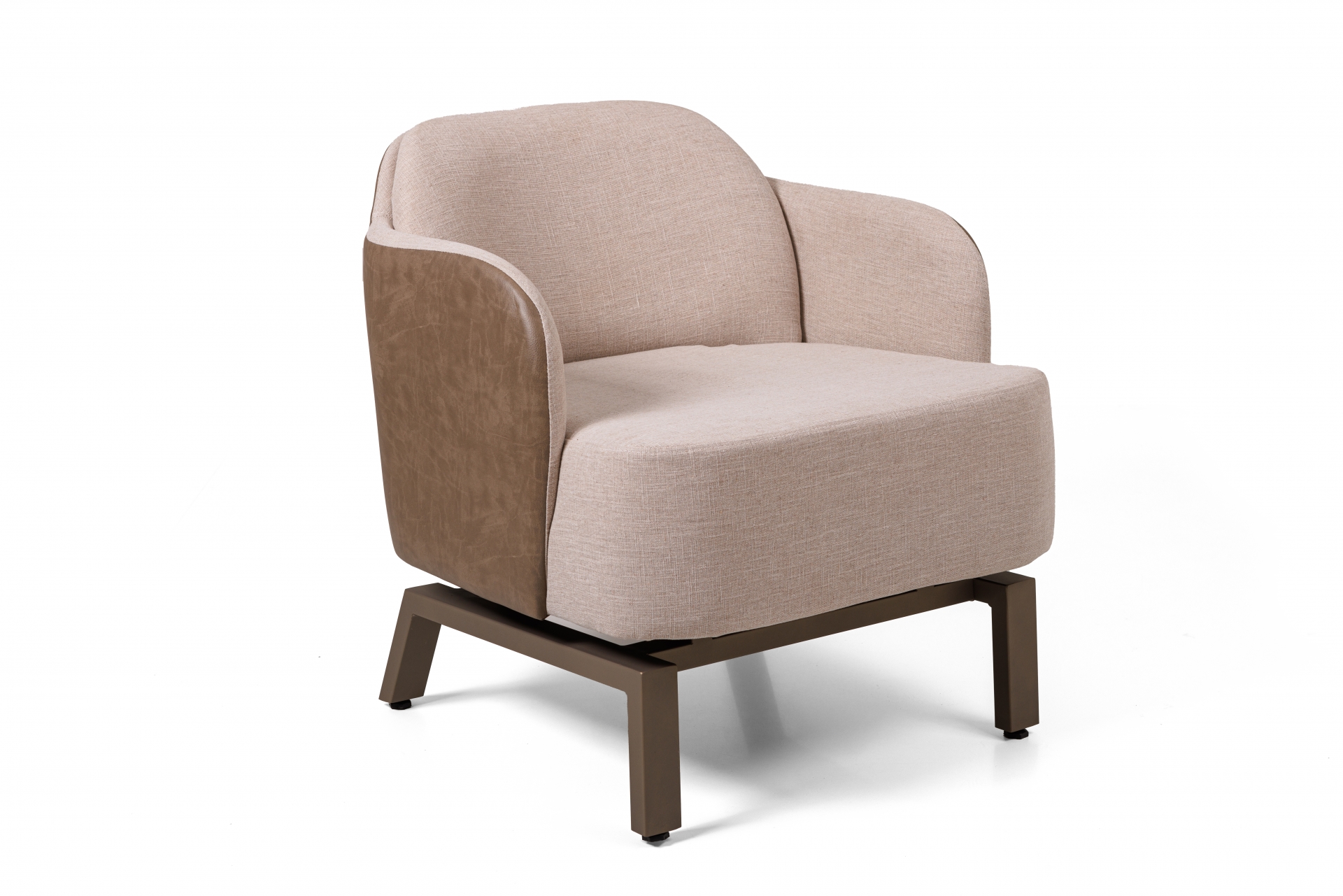 REF 5011 - Poltrona Couro E Linho Cinza 80 Cm X 70 Cm 70 Cm Alt