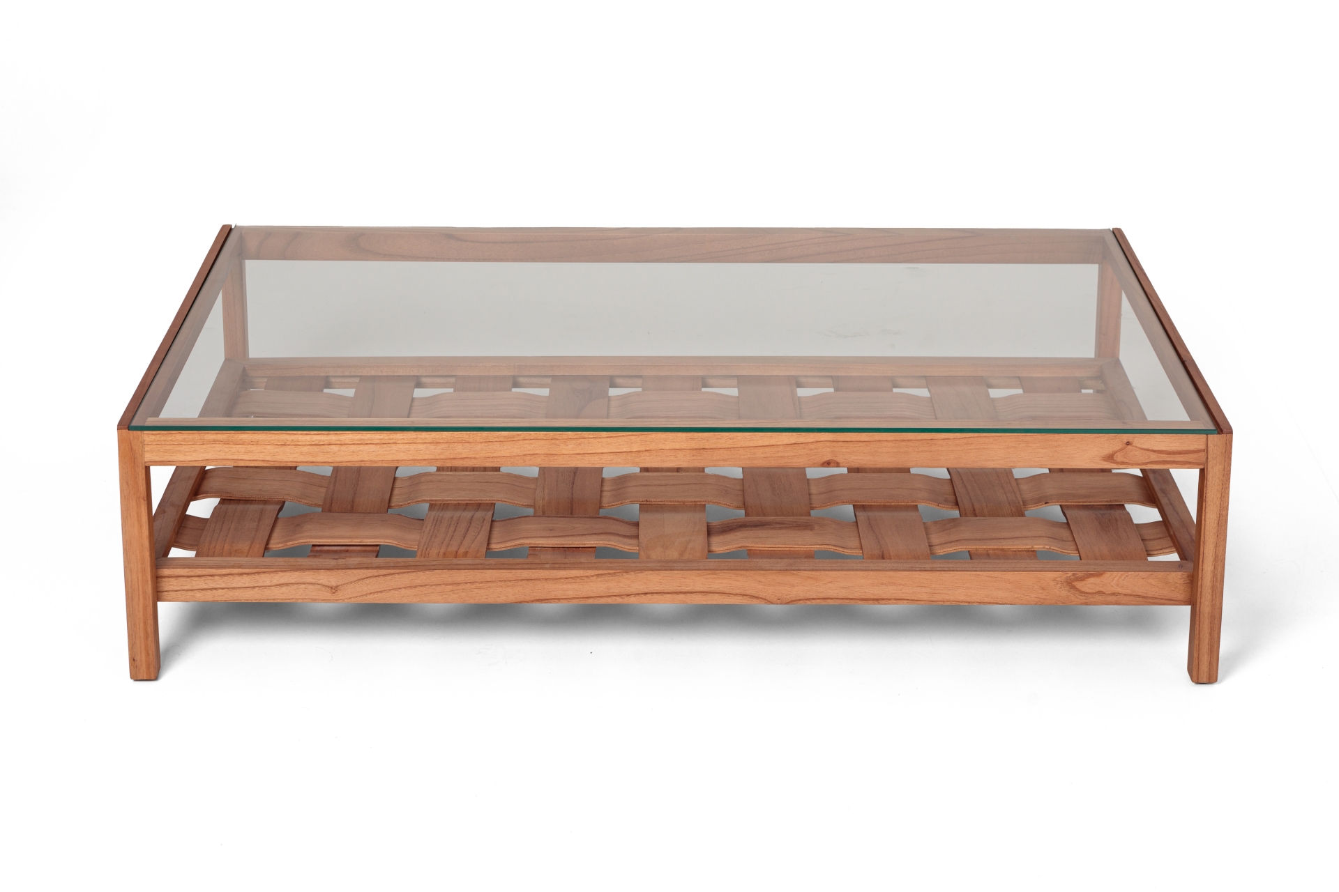 REF 4999 -&nbsp;Linha Rosa Maria Mesa De Centro Madeira Tran&ccedil;ada E Vidro 1,20X70 Cm 30 Cm Alt