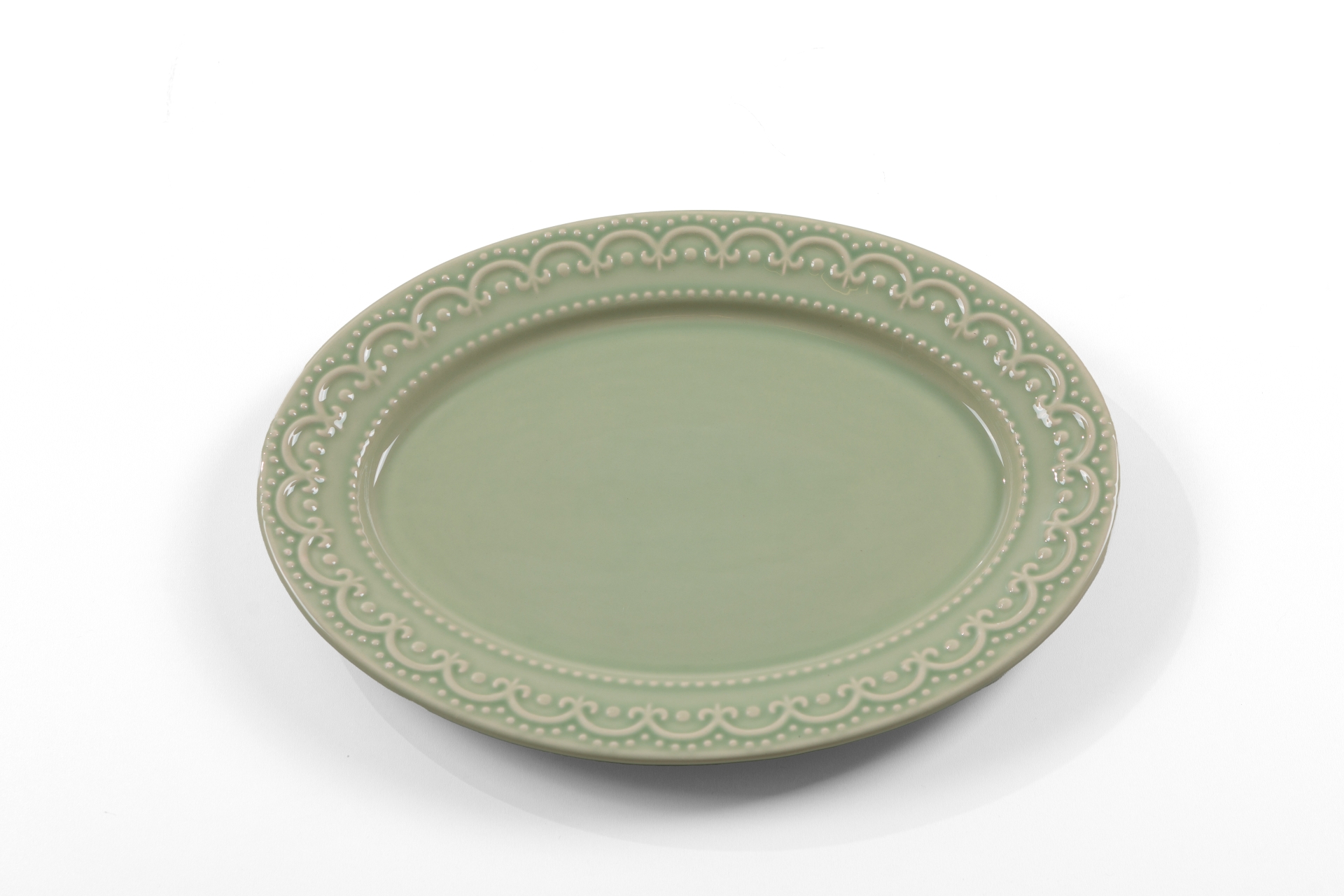 REF 1524 - Bandeja Verde De Porcelana Oval 37 Cm X 28 Cm