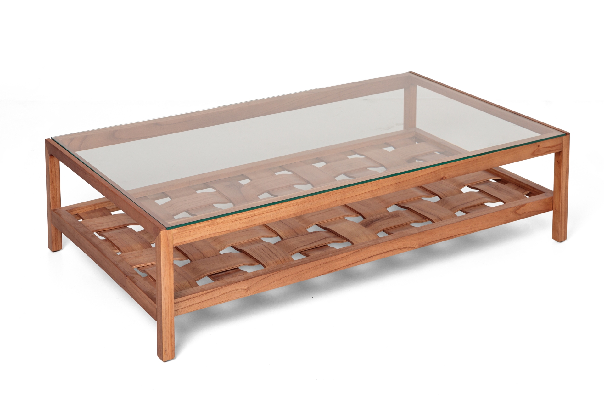 REF 4999 - Linha Rosa Maria Mesa De Centro Madeira Trançada E Vidro 1,20X70 Cm 30 Cm Alt
